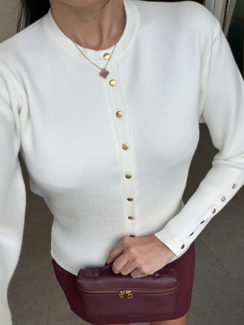 Ekru Çıtçıtlı Triko Hırka