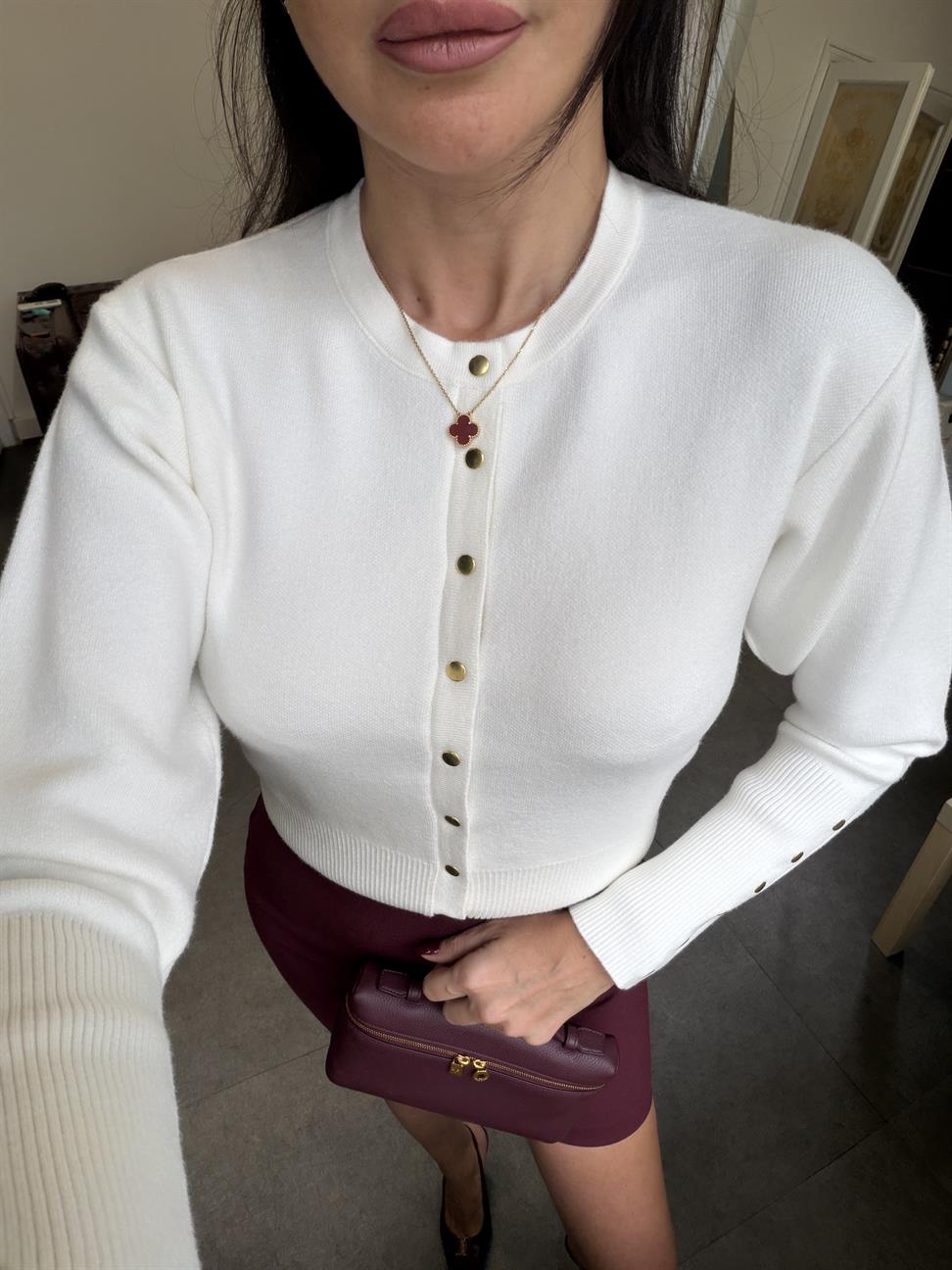 Ekru Çıtçıtlı Triko Hırka