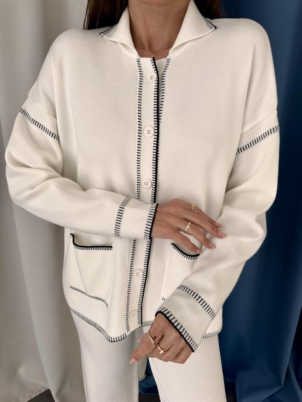 Ekru Çoban Dikişli Pantolon Takım