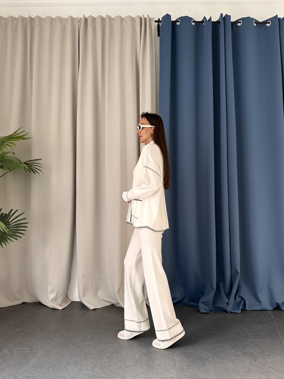 Ekru Çoban Dikişli Pantolon Takım