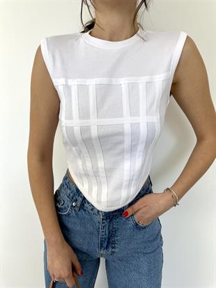 Ekru Crop Top Bluz