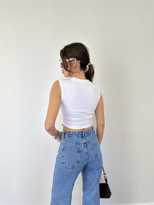 Ekru Crop Top Bluz