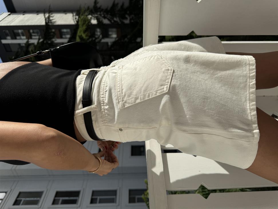 Ekru Denim Şort