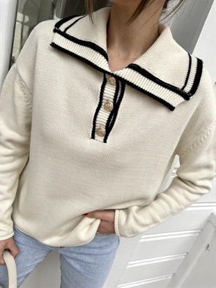 Ekru Geniş Yakalı Kazak