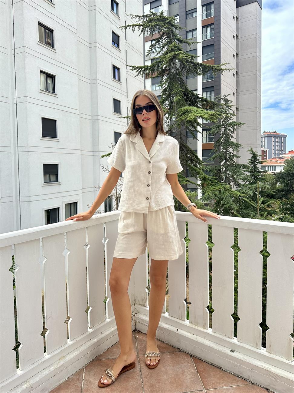 Ekru Gofre Kadın Takım