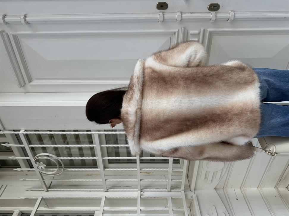 Ekru-Kahve Kürk Ceket