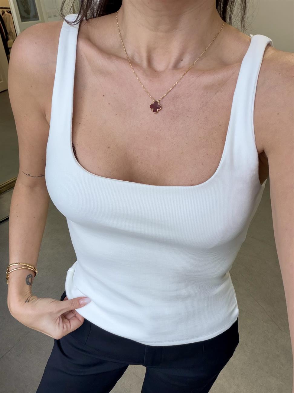 Ekru Kalın Askılı Bluz