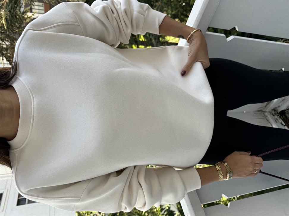 Ekru Kanallı Düz Sweat