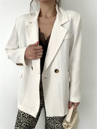 Ekru Keten Blazer Ceket