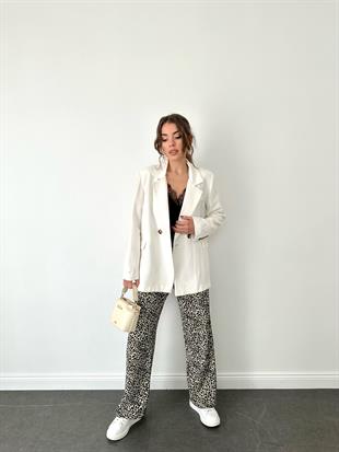 Ekru Keten Blazer Ceket