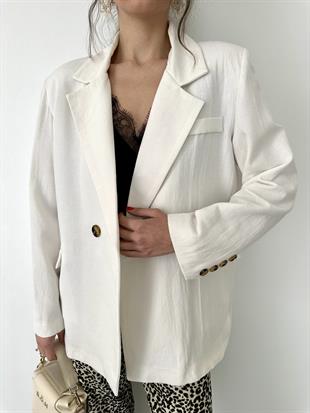 Ekru Keten Blazer Ceket