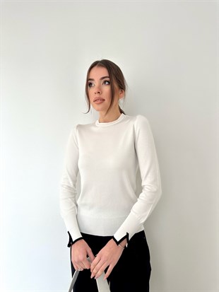 Ekru Kol Yırtmaçlı Basic Triko