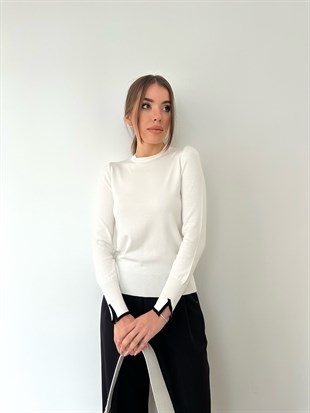 Ekru Kol Yırtmaçlı Basic Triko