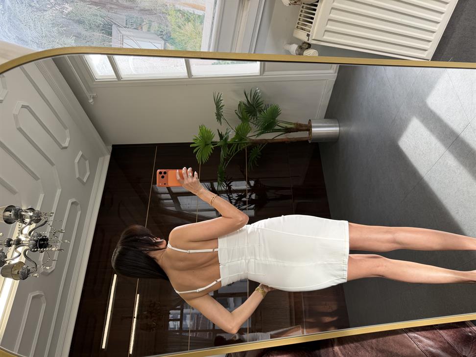 Ekru Korse Model Gabardin Denim Elbise