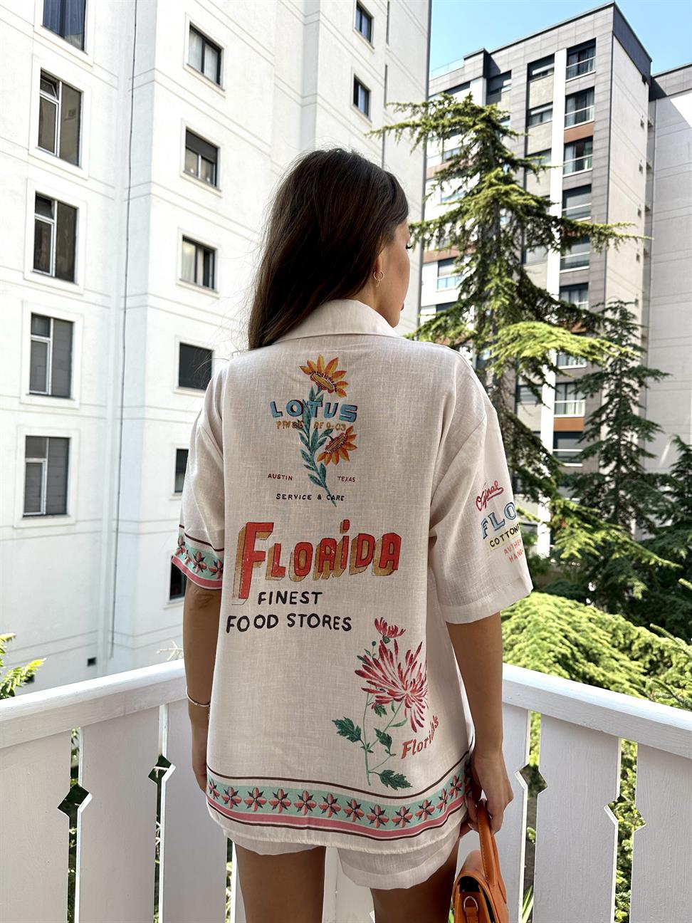 Ekru Lion Keten Gömlek