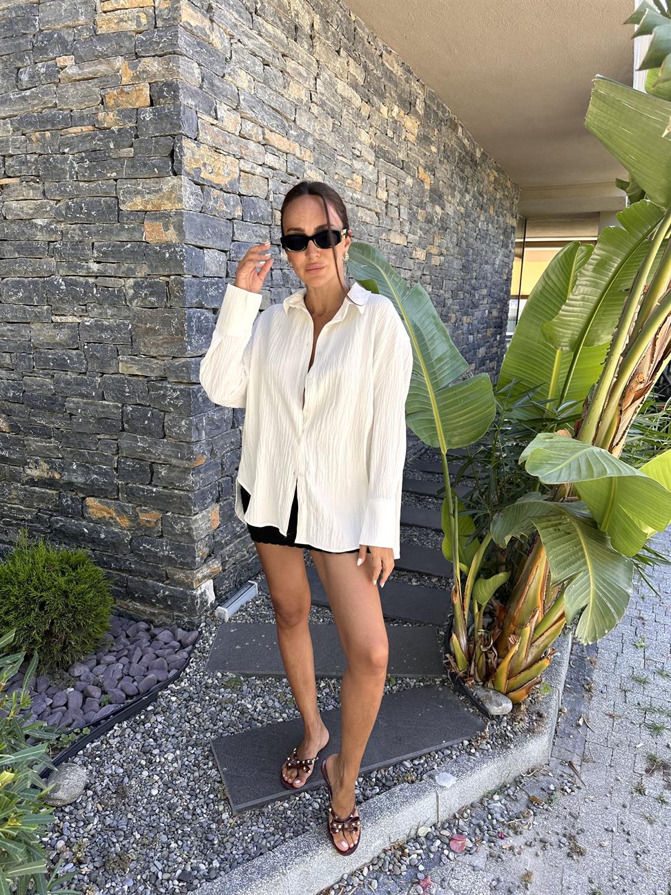 Ekru Müslin Salaş Gömlek