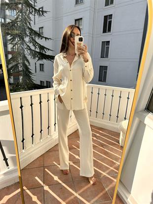 Ekru Pantolon Gömlek İkili Takım