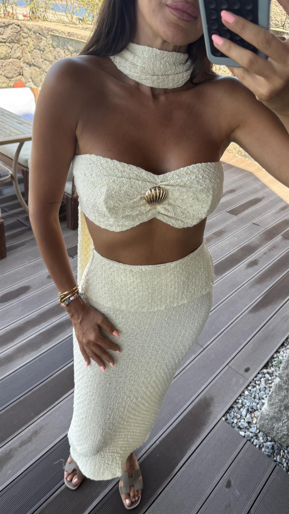 Ekru Seashell Etekli Takım