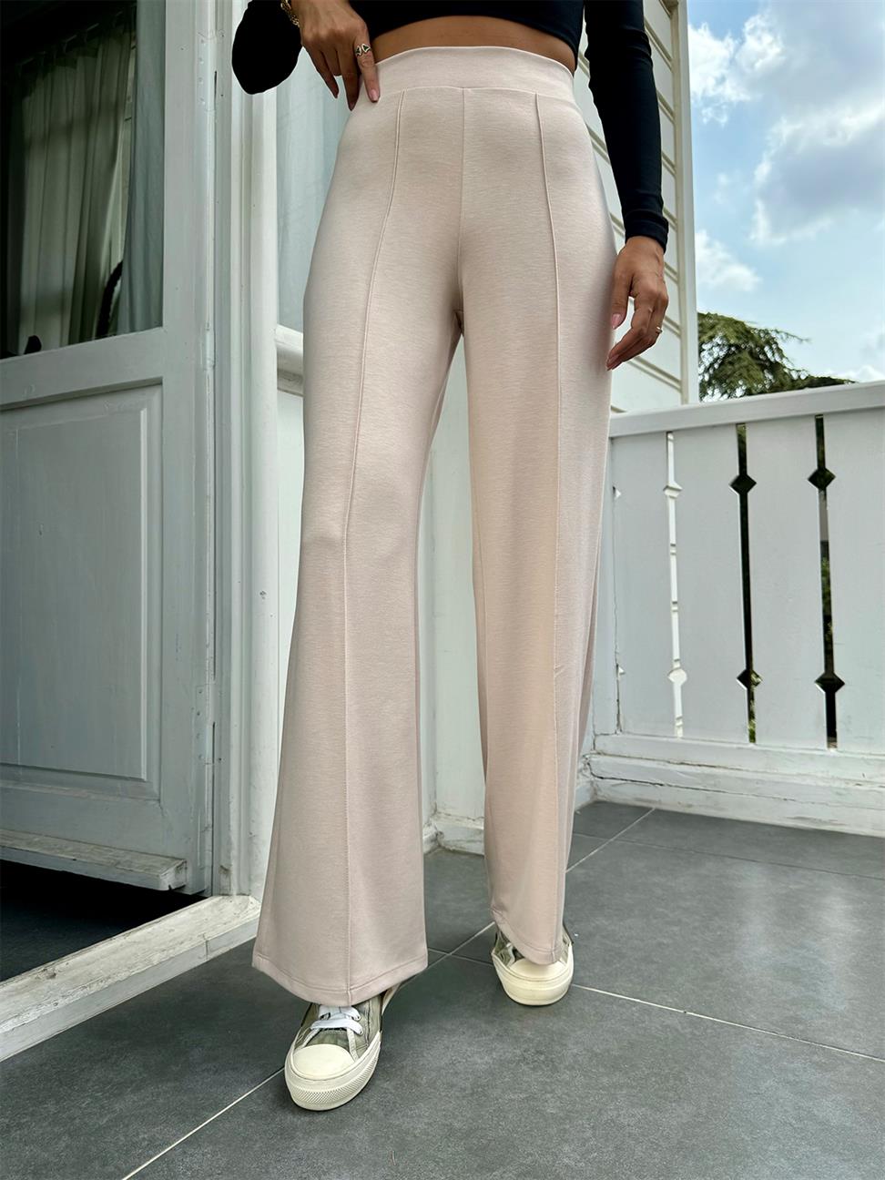 Ekru Takma Kemer Modal Pantolon