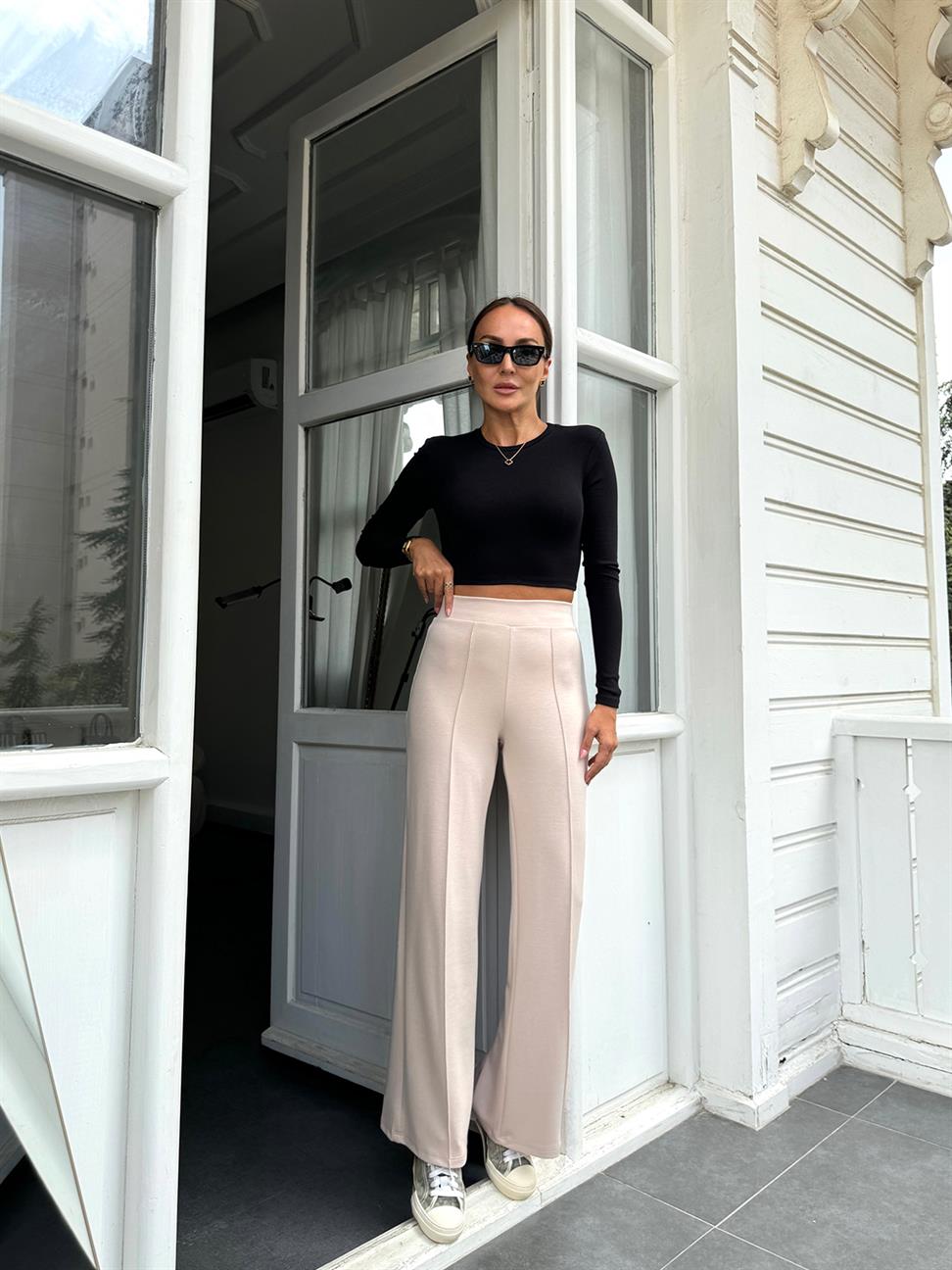 Ekru Takma Kemer Modal Pantolon