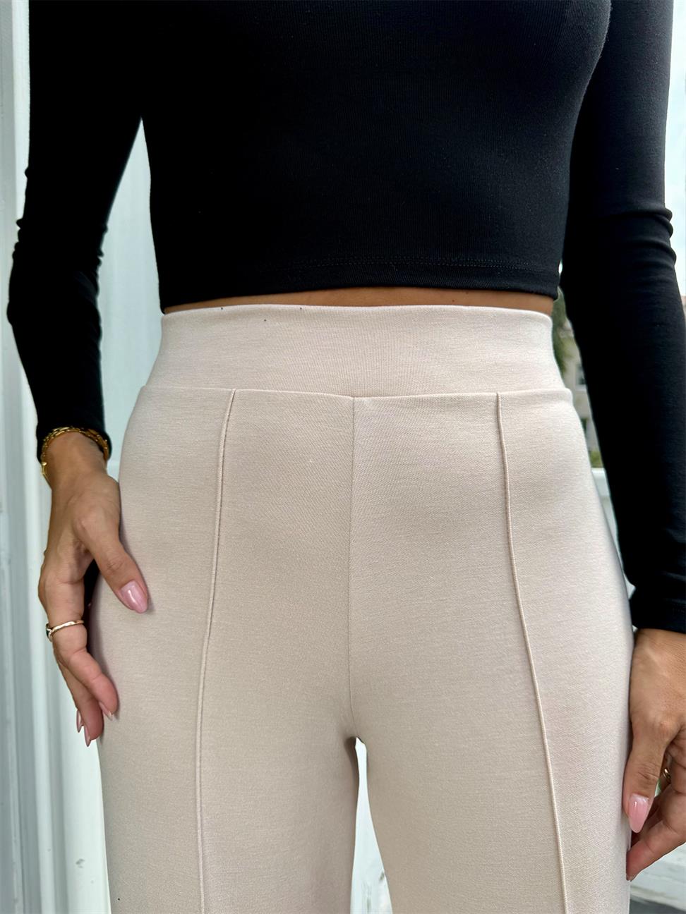 Ekru Takma Kemer Modal Pantolon