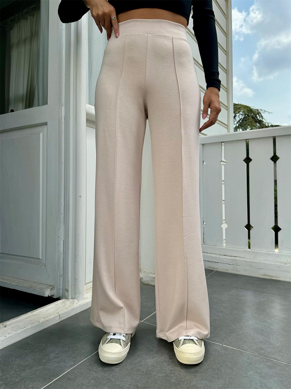 Ekru Takma Kemer Modal Pantolon