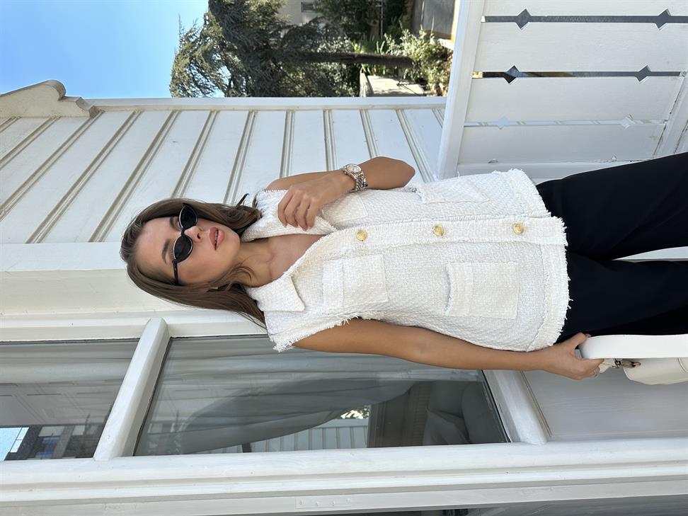 Ekru Tüvit Uzun Yelek