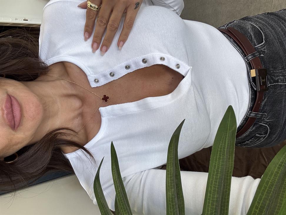 Ekru Uzun Kollu Çıtçıt  Düğmeli Top