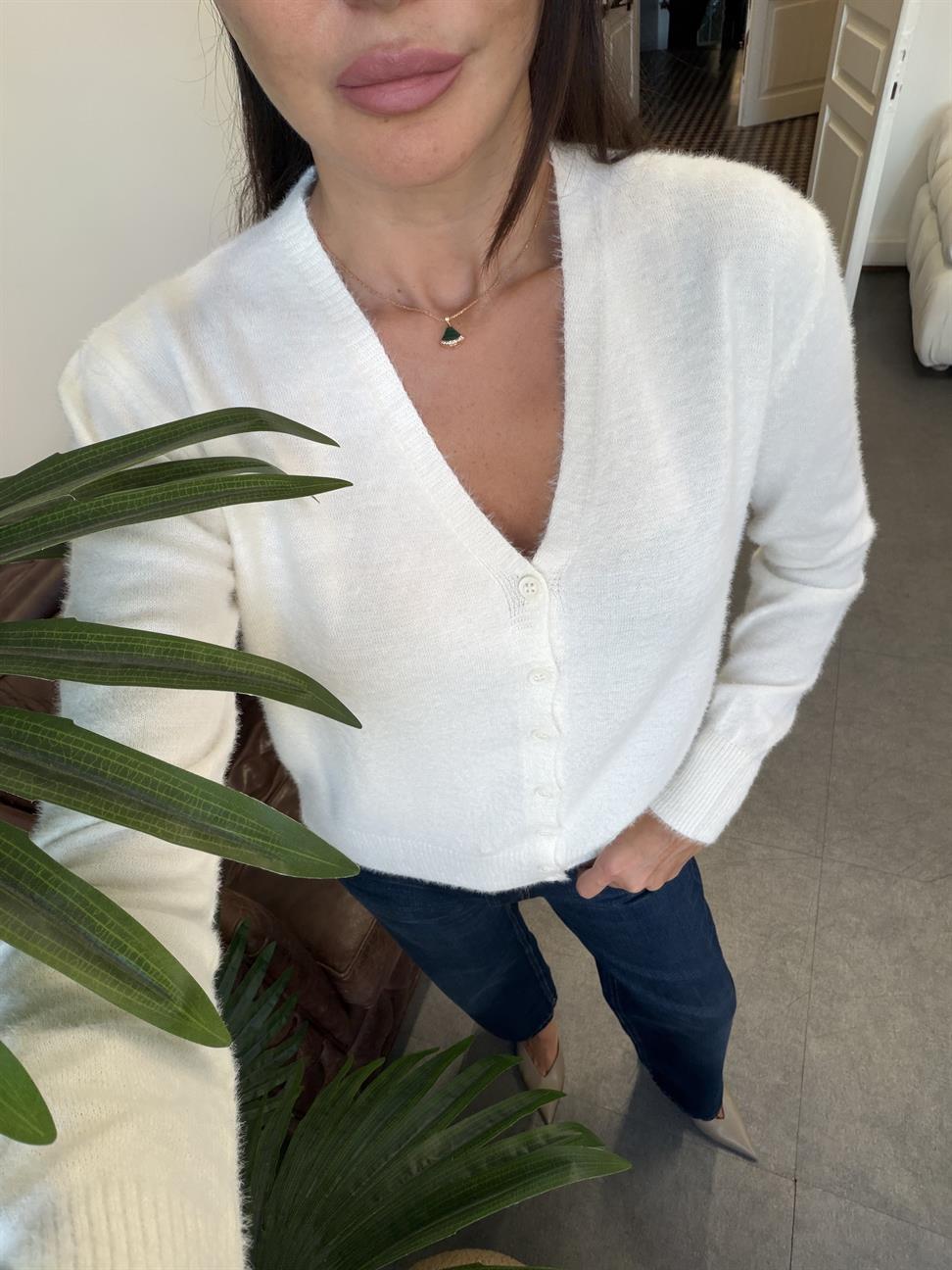 Ekru V Yaka Sakallı Hırka