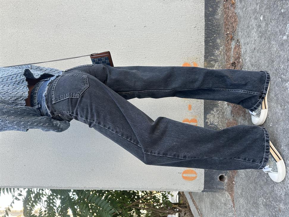 Füme Bel Detay Wide-Leg Jean Pantolon