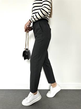 Füme Beli Lastikli Havuç Pantolon