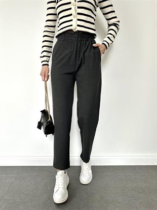 Füme Beli Lastikli Havuç Pantolon