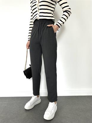 Füme Beli Lastikli Havuç Pantolon