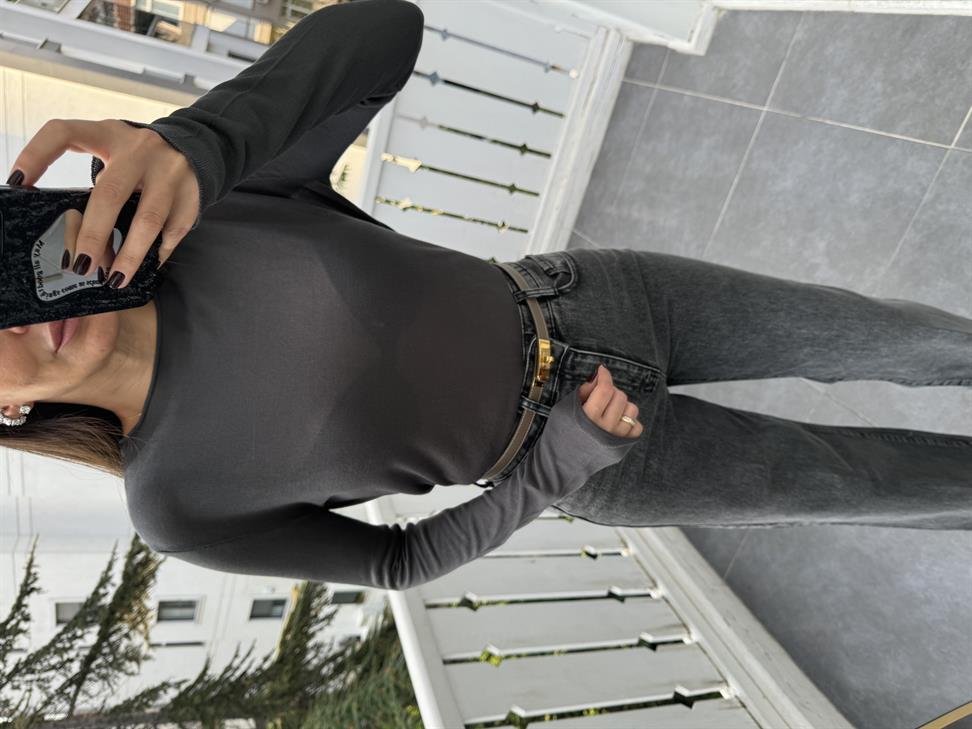 Füme Dik Yaka Yarı Transparan Triko