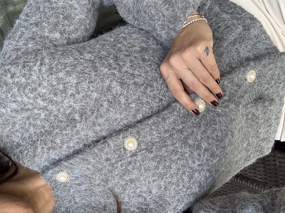 Füme Melanj İnci Düğmeli Astarlı Ceket