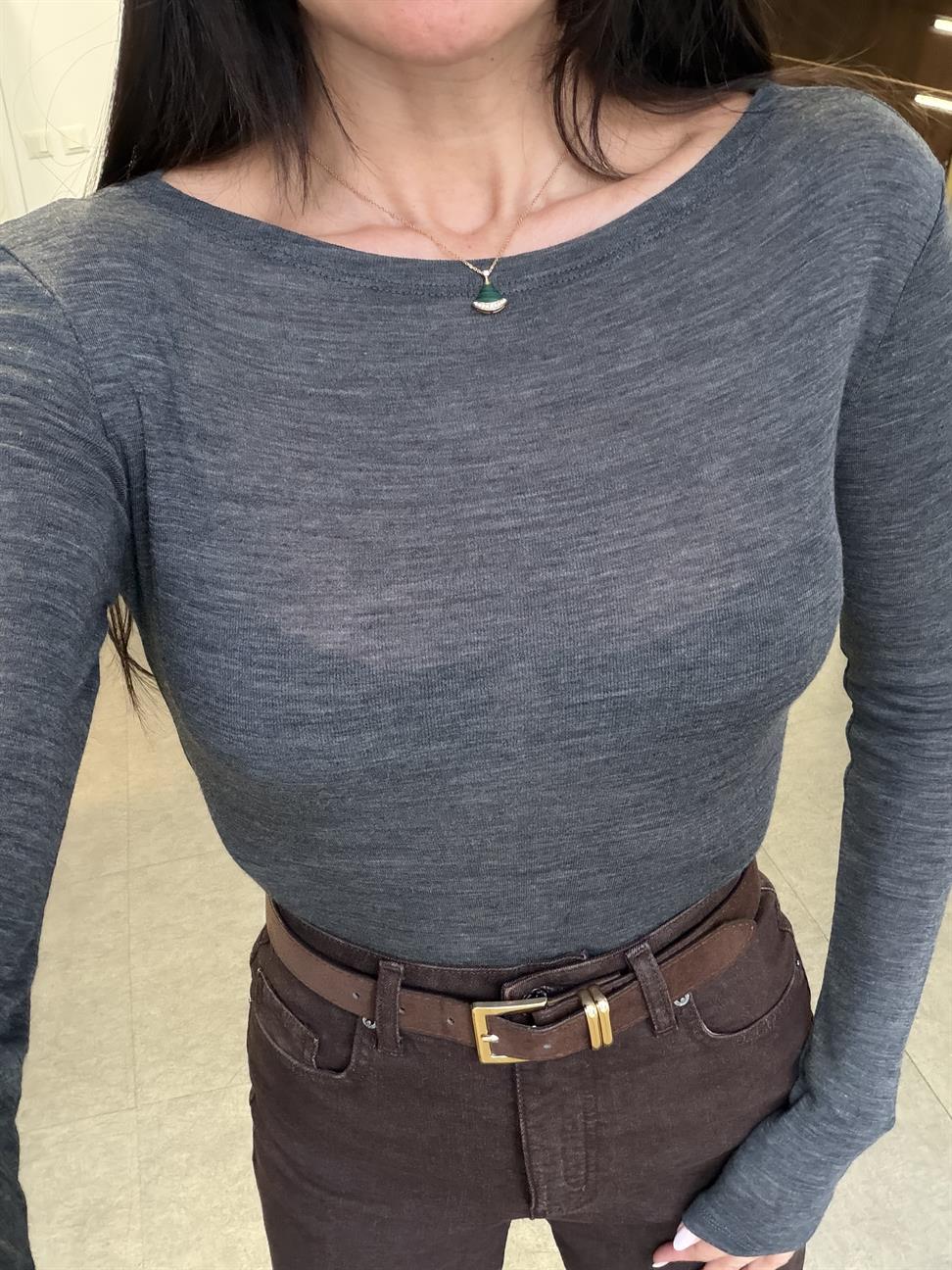 Füme Melanj Kayık Yaka Yün Top