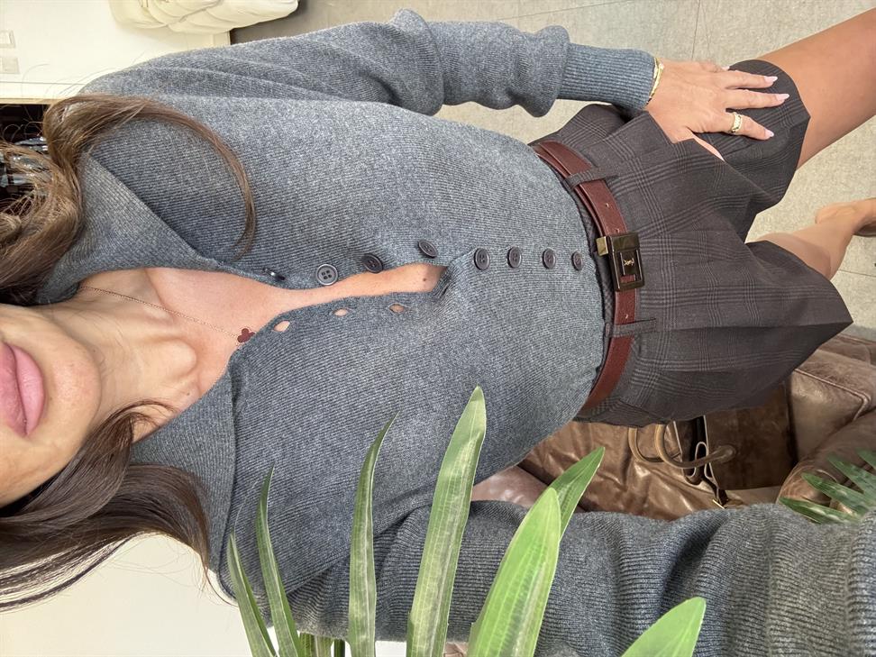 Füme Melanj Polo Yaka Yünlü Düğmeli Triko Kazak