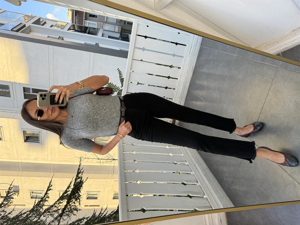 Füme Melanj Yumuşak Doku Kısa Kol Triko Kazak