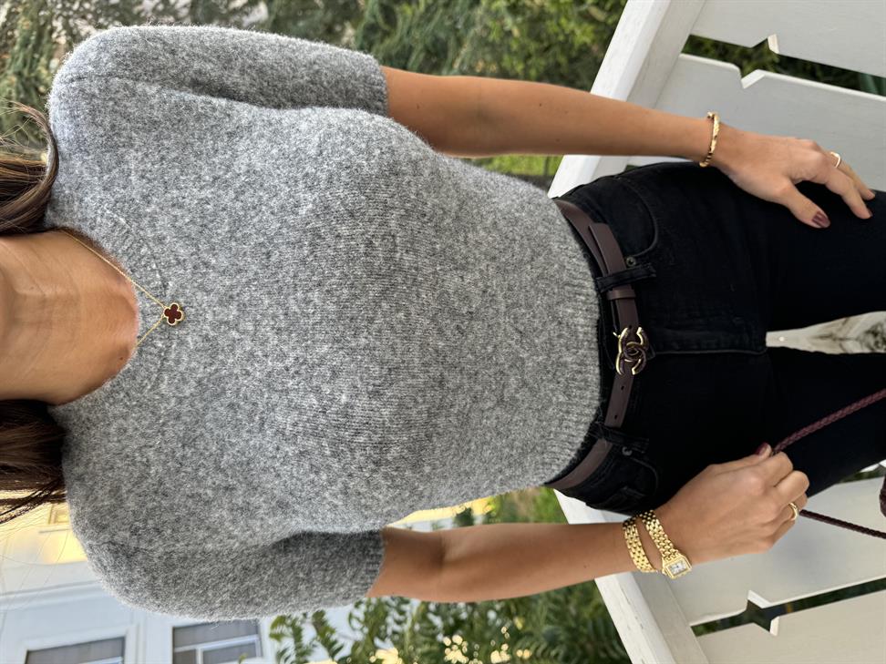 Füme Melanj Yumuşak Doku Kısa Kol Triko Kazak