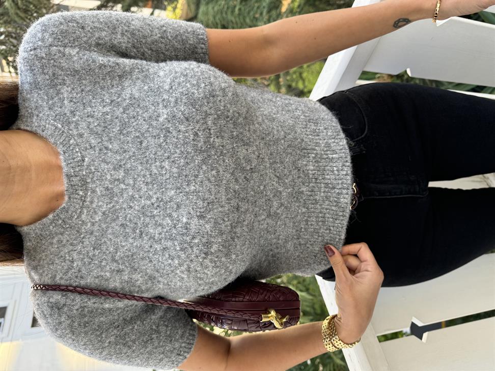 Füme Melanj Yumuşak Doku Kısa Kol Triko Kazak