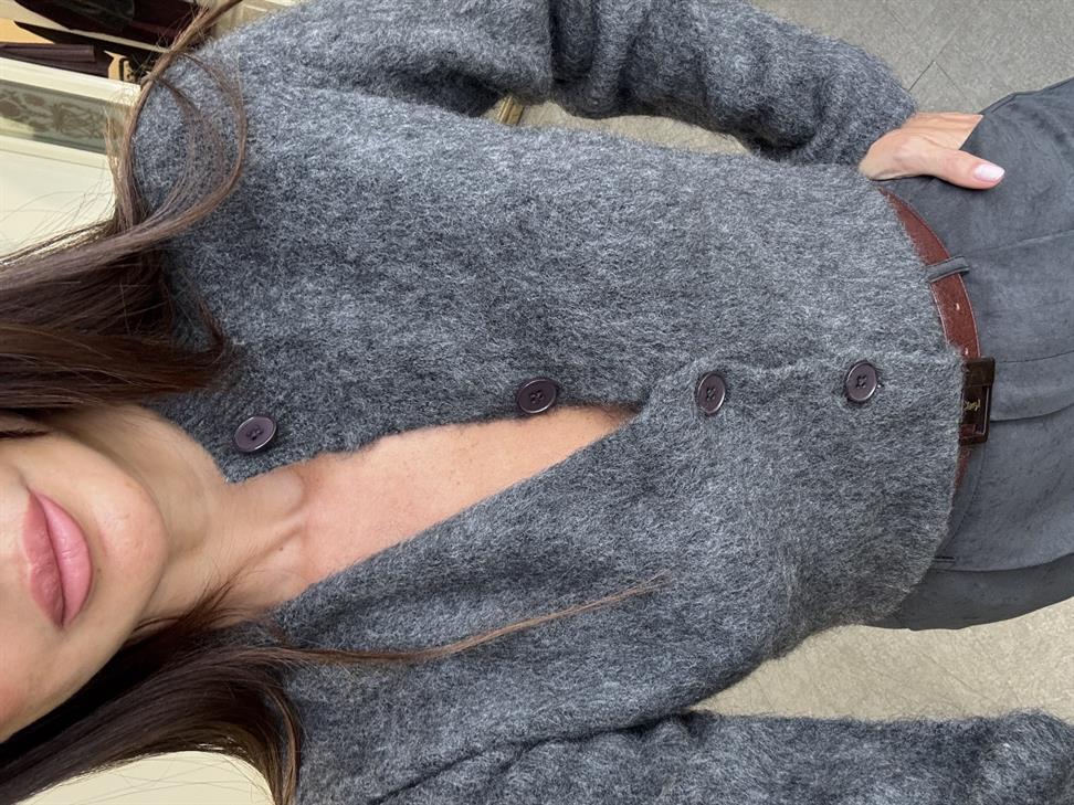 Füme Sıfır Yaka Sakallı Hırka