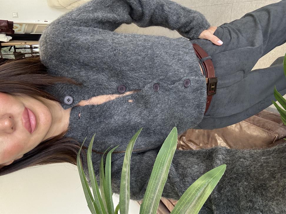 Füme Sıfır Yaka Sakallı Hırka