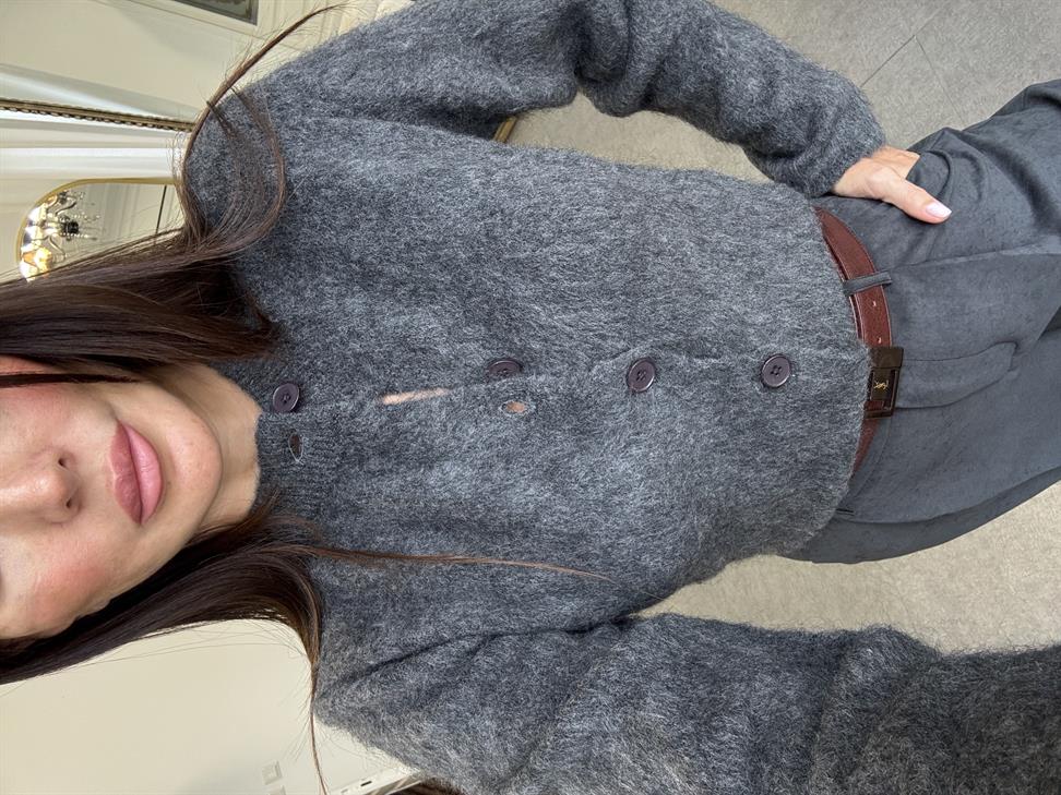 Füme Sıfır Yaka Sakallı Hırka