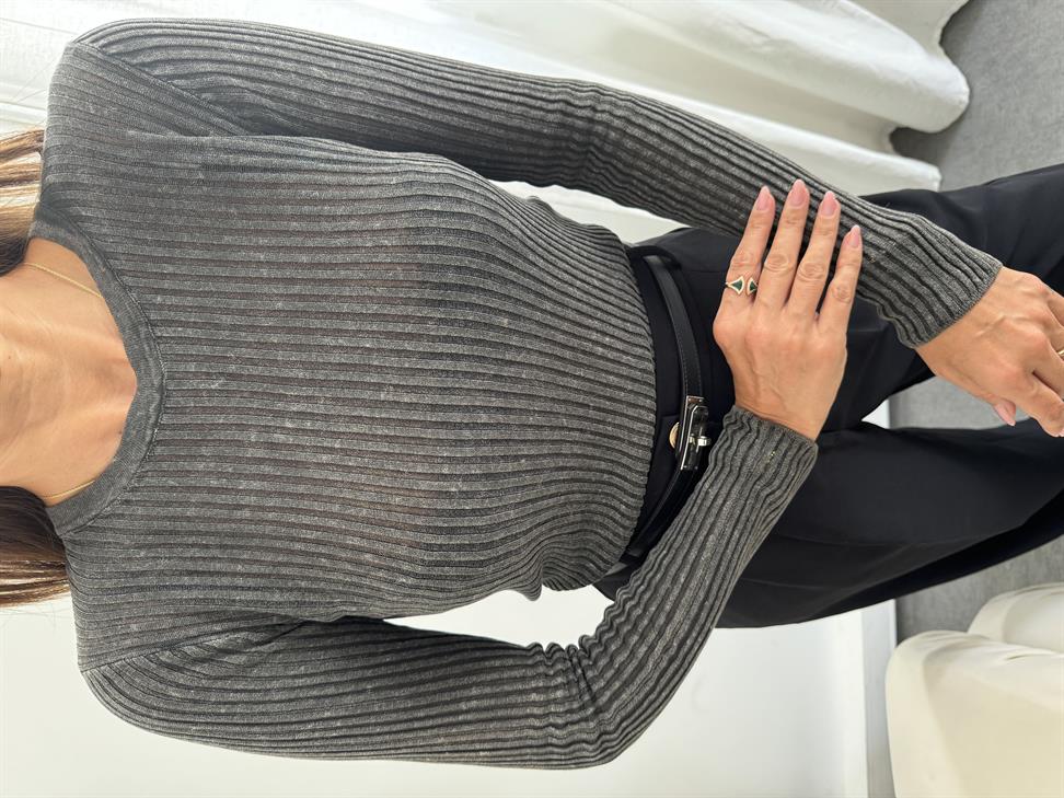 Füme Soluk Efektli Bisiklet Yaka Transparan Kazak