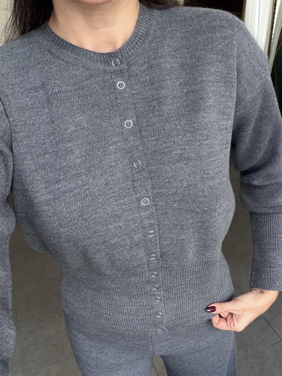 Füme Triko Hırka Pantolon İkili Takım