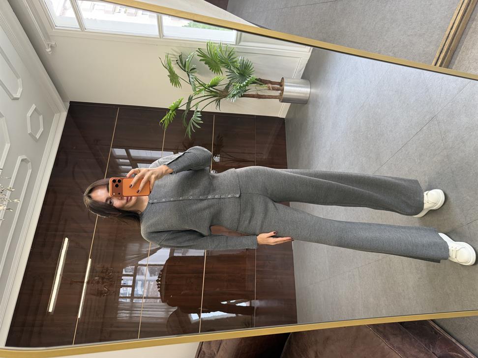 Füme Triko Hırka Pantolon İkili Takım