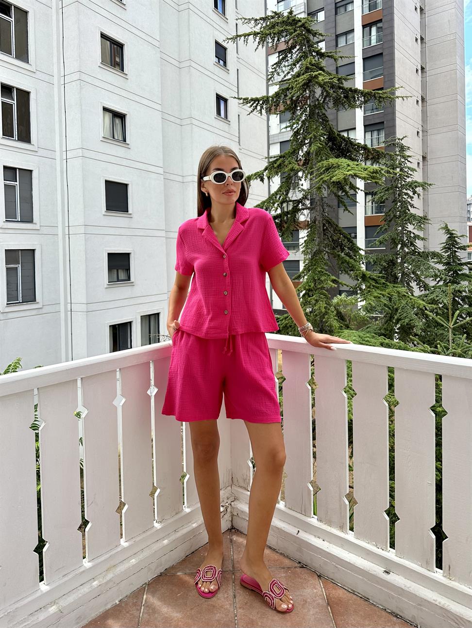 Fuşya Gofre Kadın Takım