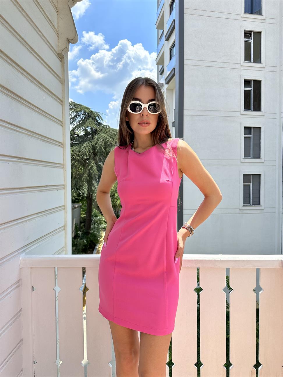 Fuşya Kısa Elbise