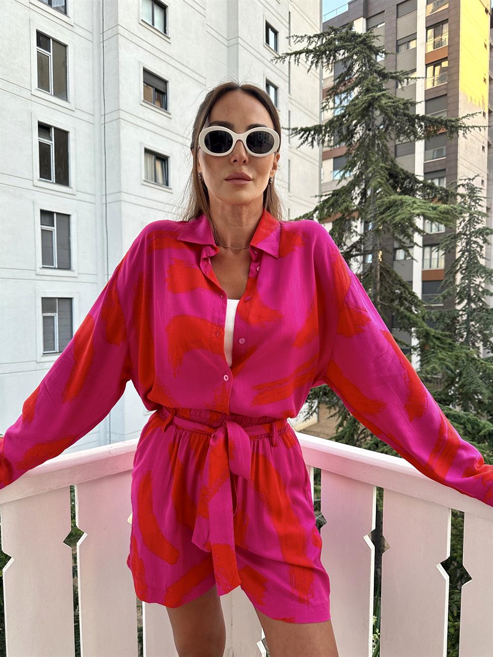 Fuşya Şortlu Kadın Takım