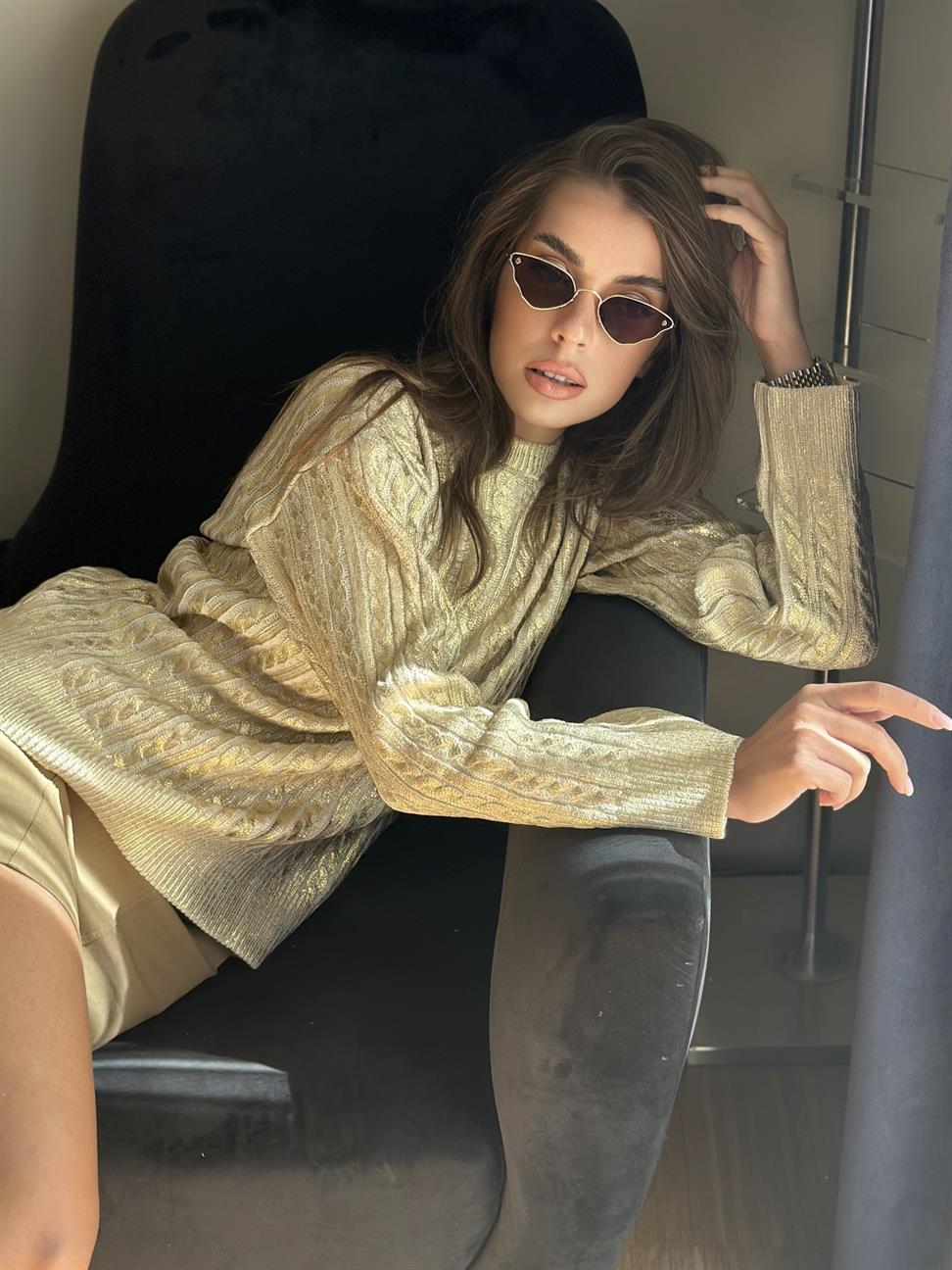 Gold Baskılı Triko Kazak